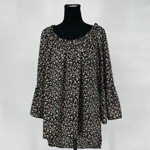 SIMPLY IRRESISTIBLE Top Large Multicolor Tunic Floral 3/4 Bell Sleeve Bohemian‎